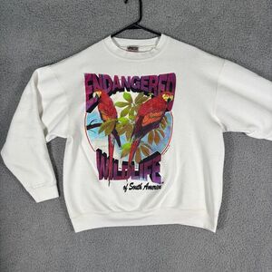 Oneita‎ Endangered Wildlife South America Macaw Parrot Graphic Sweatshirt Large